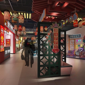 现代商场地下小吃街3D模型下载